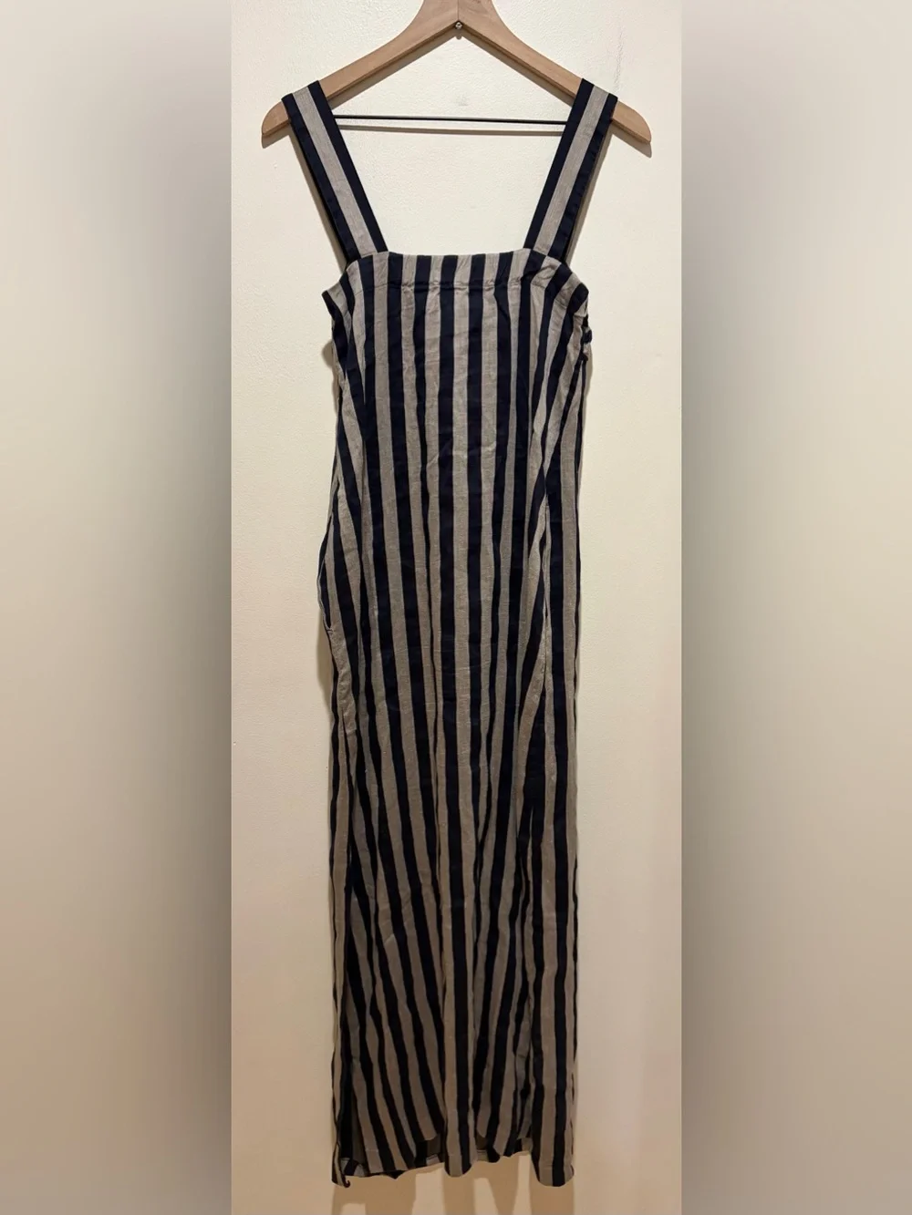 Massimo Dutti Linen Blend Vertical Stripes Blue & Silver Sleeveless Maxi Dress 4 - Picture 2 of 7